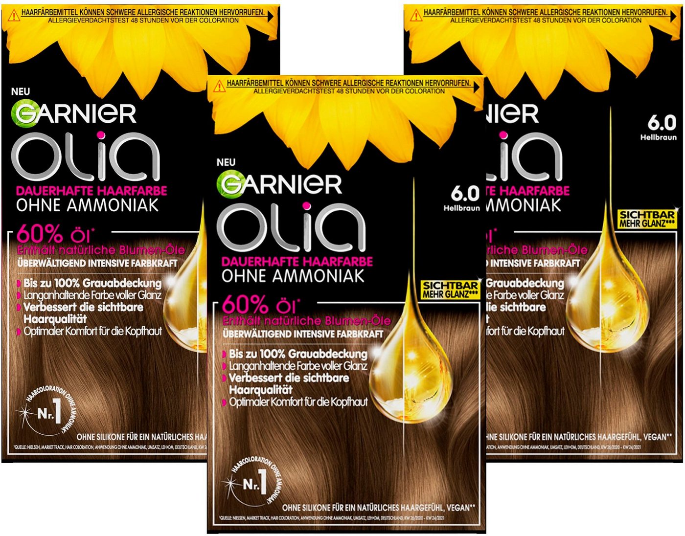 GARNIER Coloration Garnier Olia dauerhafte Haarfarbe, Set, 3-tlg., mit pflegender Formel von GARNIER