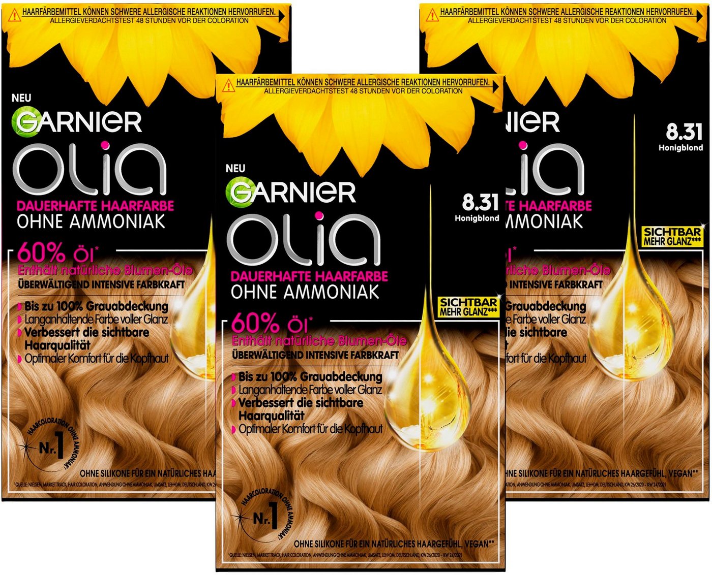 GARNIER Coloration Garnier Olia dauerhafte Haarfarbe, Set, 3-tlg., mit pflegender Formel von GARNIER