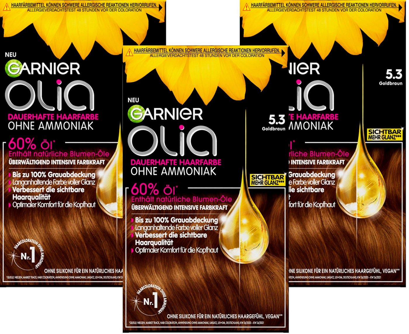 GARNIER Coloration Garnier Olia dauerhafte Haarfarbe, Set, 3-tlg., mit pflegender Formel von GARNIER