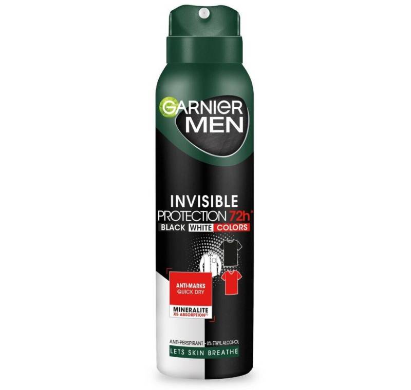 GARNIER Deo-Zerstäuber Men Deo Spray Invisible Protection 72h - Schwarz, Weiß, 150ml von GARNIER