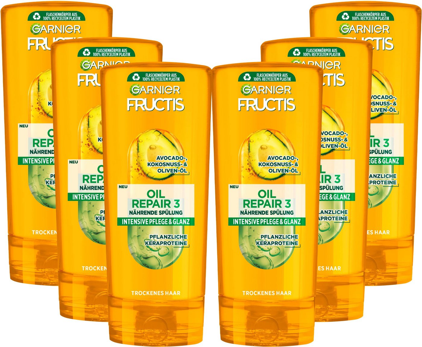 GARNIER Haarspülung Garnier Fructis Oil Repair Spülung 3, Packung, 6-tlg., Intensive Pflege für trockenes Haar von GARNIER