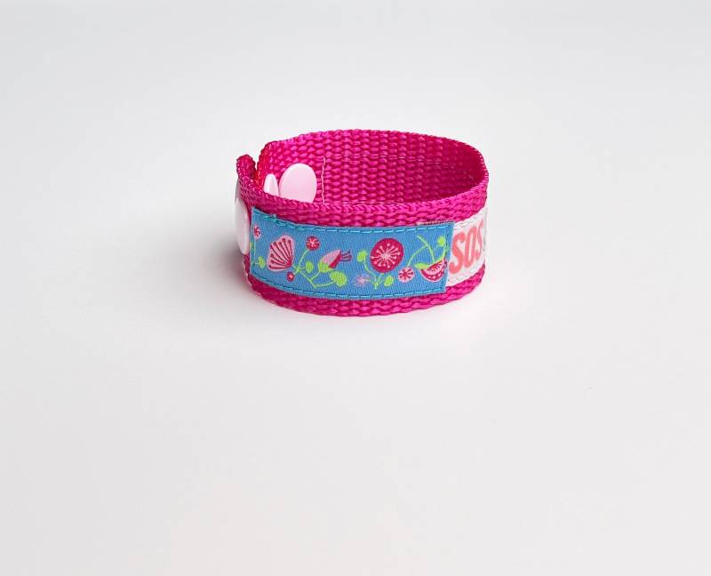 Sos Armband Elternfinder Blossom/Telefonnummerarmband Flowers Id Notfallarmband Für Kinder Blau Pink Wasserfest Mitwachsend von GARNichtschlecht