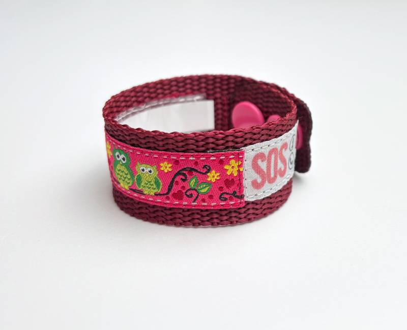 Sos Armband Elternfinder Eulen/Mama Und Kind Eule Notfallarmband Individuelle Größe Infos Austauschbar Wasserfest Mitwachsend von GARNichtschlecht