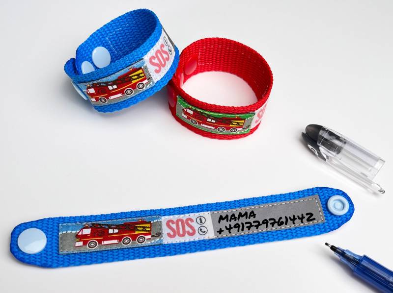 Sos Armband Elternfinder Feuerwehrauto/Id Kinderarmband Notfallarmband Verschiedene Größen Und Farben Wasserfest Größenverstellbar von GARNichtschlecht