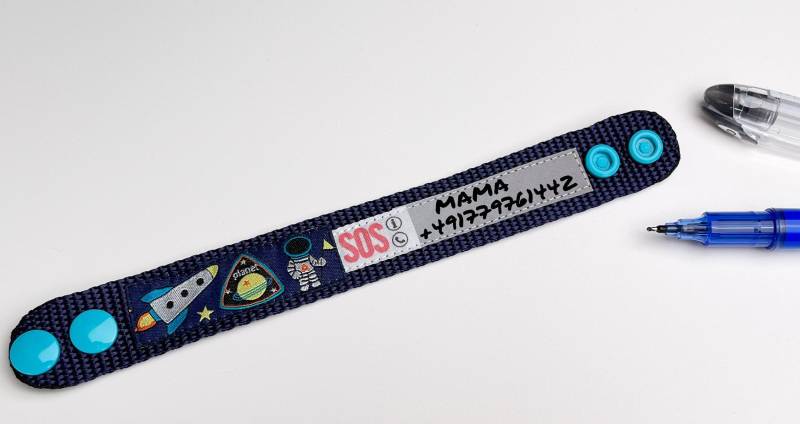 Sos Armband Elternfinder Rakete/Kinderarmband Telefonnummer Astronaut Id Notfallarmband Blau Dunkelblau Wasserfest Mitwachsend von GARNichtschlecht