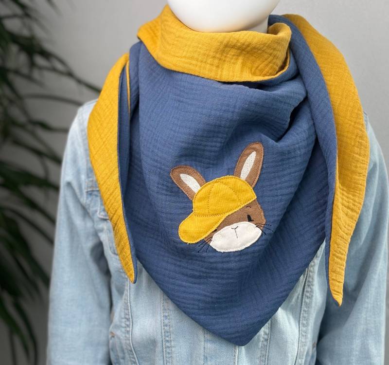 xxl Musselinschal Für Kinder Und Jugendliche/Hase Jeansblau Blau Senf Gelb Bio Musselin 4-Lagig Musselintuch Groß Gots von GARNichtschlecht