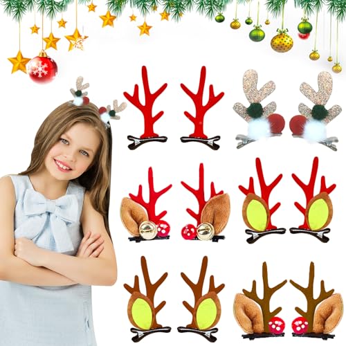 GAROMIA 6 Paare Weihnachts Haarklammern Geweih Haarspangen Weihnachten Rentier Geweih Haarklammer Kinder Haarschmuck Weihnachten Haarspangen für Kinder Mädchen Weihnachten Party von GAROMIA