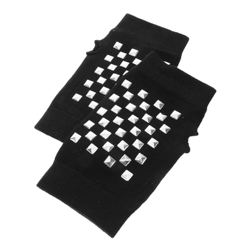 GAROZATION Gothic-stil Damenhandschuhe Gestrickte Halbfingerhandschuhe Mit Nieten Gothic-warme Handschuhe Für Damen Zum Cosplay-tanzen von GAROZATION