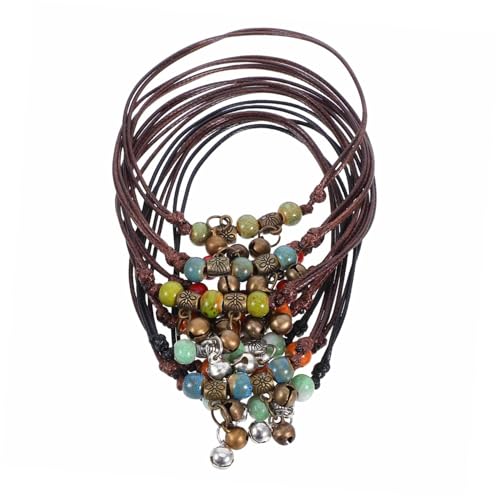 GAROZATION 10 Stück Teiliges Boho Fußkettchen Verstellbar Geflochtenes Armband mit Porzellanperlen Ethno Stil Schmuck für Frauen und Mädchen Sommer Strand Accessoire in Rot Grün Blau Orange von GAROZATION