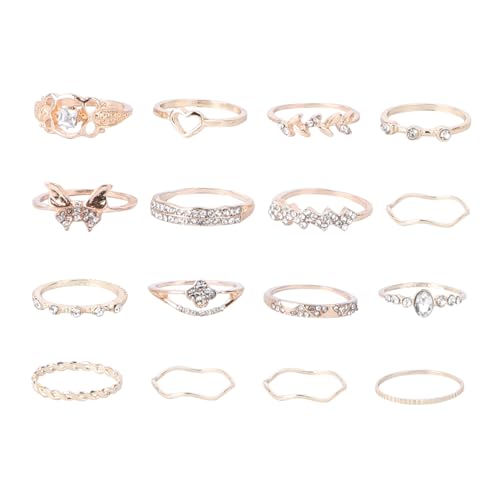 GAROZATION 16 Stück Teiliges Damen Boho Ring mit Funkelnden Strasssteinen Vielseitige Kleine Ringe für Frauen und Mädchen Accessoires für Alltag und Besondere Anlässe von GAROZATION