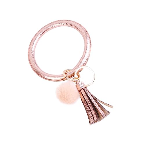 GAROZATION 1stück Lederschlüsselring Mit Quaste Und Plüschball Handgelenk Schlüsselanhänger Für Taschen Autoschlüssel Und Dekoration Roségold von GAROZATION