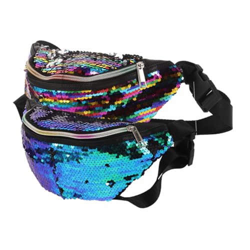 GAROZATION 2 Stück Damen Bauchtasche Meerjungfrau Pailletten Hüfttasche Verstellbar Crossbody Glitzertasche Modisch für Smartphone Geldbörse Schlüssel Outdoor Party von GAROZATION