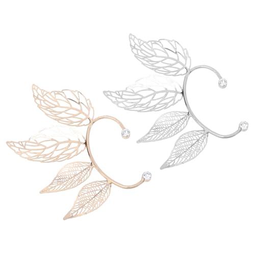 GAROZATION 2 Stück Modische Damen Ohrmanschette Hohlblatt design mit Funkelnden Strasssteinen Clip Nickelfrei Piercingfrei Geschenkidee für Geburtstag Hochzeit Club Weihnachten von GAROZATION