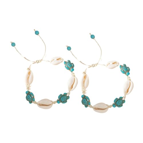 GAROZATION 2 Stück Teiliges Boho Shell Schmuck mit Schildkröten Anhänger Handgefertigte Verstellbare Fußkettchen und Armbänder aus Natürlichen Muscheln für Strandurlaub und Sommermode von GAROZATION