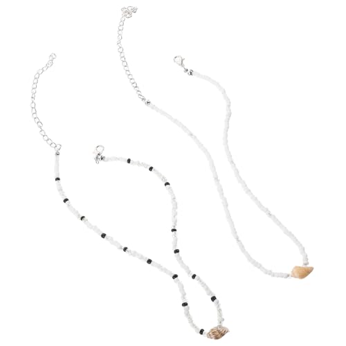 GAROZATION 2 Stück Teiliges Bunte Perlenkette mit Muschel anhänger Zarte Halskette Damen Hautfreundlich Modischer Schmuck für Teenager Passend zu Sommer und Strandparty von GAROZATION