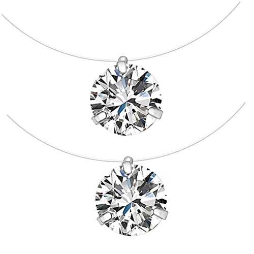 GAROZATION 2 Stück Zarte Fischdraht Halsketten mit Funkelnden Zirkonia Anhängern Transparente Unsichtbare Schmuckaccessoires für Damen und Mädchen für Alltag Party und Geschenke von GAROZATION