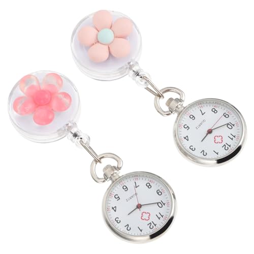 GAROZATION 2stücke Pack Krankenschwester-fob-Uhr Einziehbare Taschenuhr Mit Blumenmuster Großem Clip-trageweise Für Ärzte Und Krankenschwestern von GAROZATION