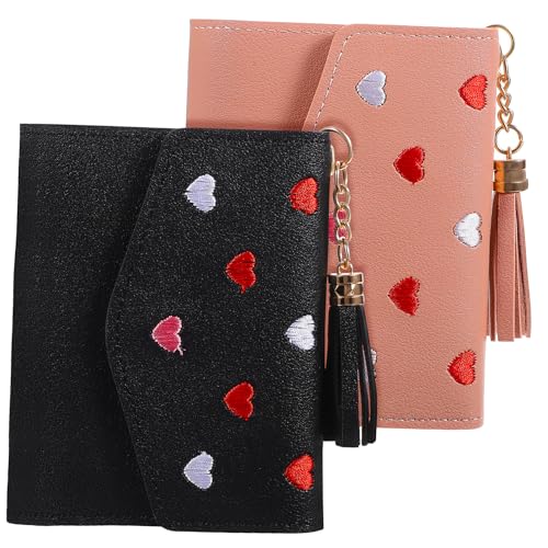 GAROZATION 2er Set Damen Geldbörsen Mit Herz Stickerei Tri Fold Portemonnaie Für Karten Und Kleingeld Und Modische Geldbeutel Für Frauen Und ädchen von GAROZATION