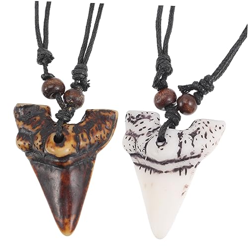 GAROZATION 2stücke Strandhalskette Für Männer Mit Haifischzahn-anhänger Aus Harz Verstellbare Halsketten Mit Zwei Anhängern Modisch Und Langlebig von GAROZATION