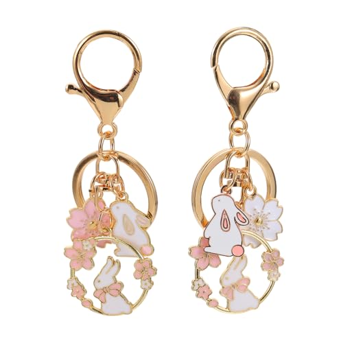 GAROZATION 2st Kirschblüten-schlüsselanhänger Hasen- Schlüsselanhänger Mit Tieranhänger Tierkorb Hängende Schlüsseldekoration Auto Schlüssel Halter Auto Schlüsselanhänger Zinklegierung von GAROZATION