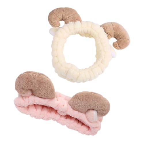 GAROZATION 2stücke Haarschmuck Für Frauen Elastische Spa Haarbands Mit Schafshorn-design Weiche -materialien Zum Waschen Gesichts Und Make-up Anwendung in Rosa Und Beige von GAROZATION