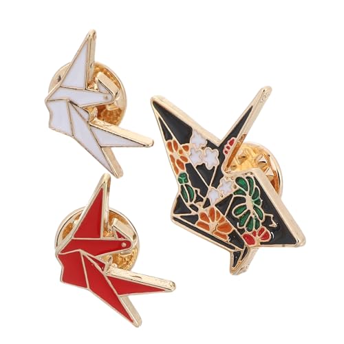 GAROZATION 3 STÜCKE Kreative Broschen Papierkranich Anstecknadeln aus Legierung Cartoon Stil für Damen und Herren Robuste Mode Brosche in Rot Vielseitiger Schmuck für Kleidung und Party von GAROZATION