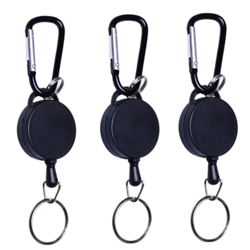 GAROZATION 3stücke Retractable Keyring Clip Mit Karabiner Schwarz Für Schlüssel Und Id-ausweise Praktischer Einziehbarer Schlüsselhalter Anti-Verlust Und Diebstahlschutz von GAROZATION
