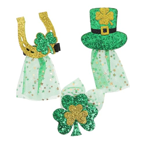 GAROZATION Glücks-haarspangen 3er-pack Glitzernde Kleeblatt-haarspangen Irischer Patricks Day Schleier Haar-accessoires Für Frauen Und Mädchen Party von GAROZATION
