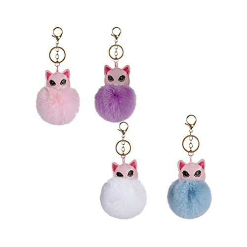 GAROZATION 4stücke Teiliges Katzenförmiger Schlüsselanhänger Mit Plüschball Furry Auto- Für Tasche Und Schlüssel Helllila Rosa Weiß Dekoration Für Frauen von GAROZATION