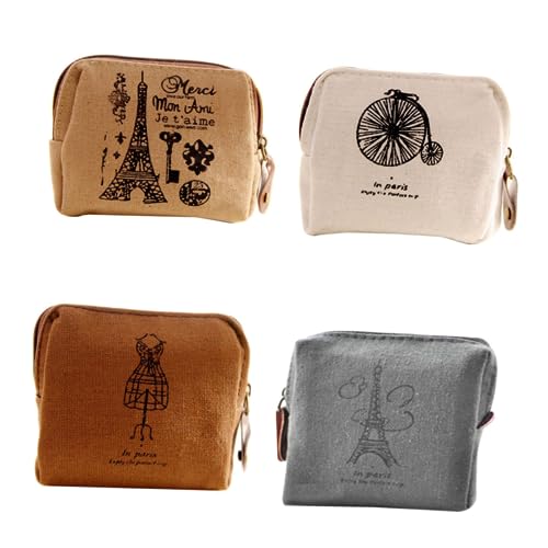 GAROZATION 4stücke Teiliges Vintage Canvas Geldbeutel Für Damen Retro Münzbeutel Turm-Design Für Schule Arbeit Und Einkaufen Für Und Mädchen von GAROZATION