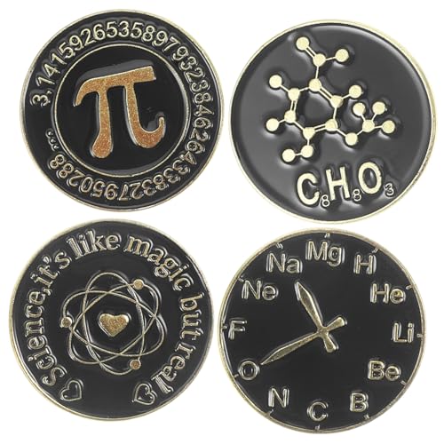 GAROZATION 4 Stück Teiliges Emaillierte Schwarze Runde Broschen mit Mathematischen Symbolen Dekorative Anstecknadeln aus Langlebiger Legierung für Kleidung Rucksack Jacke Hut DIY von GAROZATION