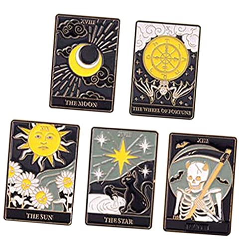 GAROZATION 5 Stück Teiliges Tarot Broschen Kreative Emaille Anstecknadeln für Kleidung Mütze Schal Langlebig und Modisch für Damen Einzigartige Broschen mit Tarot Motiven von GAROZATION