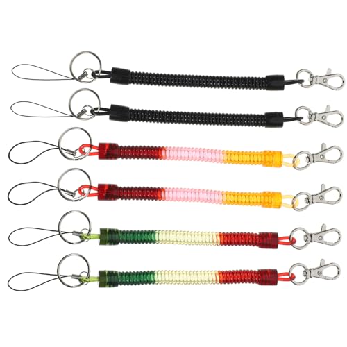 GAROZATION 6stücke Pack Schlüsselring Mit Spiralkette Aus Elastischem Material Einziehbarer Schlüsselanhänger Mit -Spule Für Taschen Und Telefon Versenkbare Schlüsselkette Für von GAROZATION