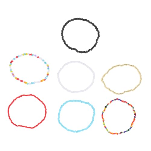 GAROZATION 7 Stück Elastische Perlen Armbänder Teiliges Handgefertigte Einlagige Damen Wrist Chains in Bunter Boho Leicht und Dehnbar Hand und Fußschmuck für Alltag und Party von GAROZATION