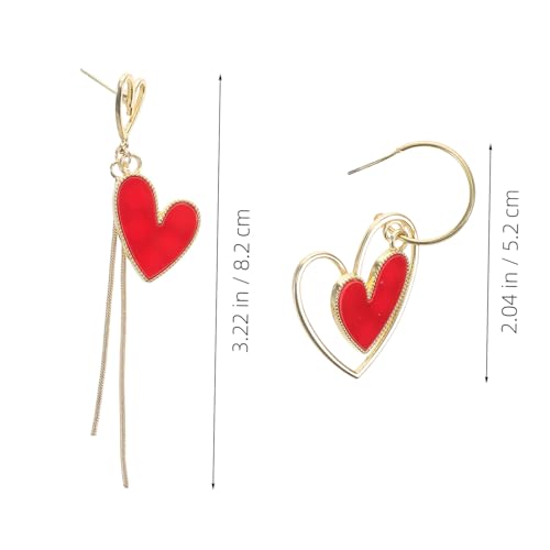 GAROZATION Asymmetrische Herz ohrringe mit Quaste für Damen Leicht und Modisch Elegante Ohrhänger für Party Hochzeit und Alltag Trendiger Schmuck mit Charmantem Design in Rot von GAROZATION