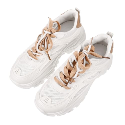 GAROZATION Atmungsaktive Damen Sneaker mit Mesh Obermaterial rutschfeste Sportschuhe für Outdoor Wandern und Laufen Flexible Sohlen Modische Freizeit und Laufschuhe Cremeweiß von GAROZATION