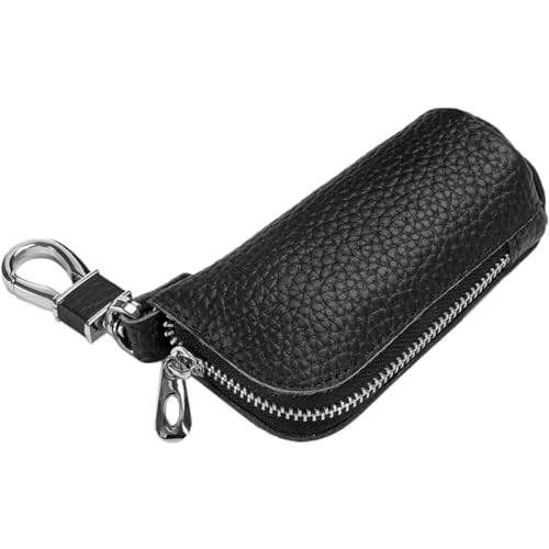 GAROZATION Schlüsselbund Schlüsselhülle Mit Zipper Multifunktionale Geldbörse Für Auto Und Hausschlüssel Eleganter Schlüsselprotektor Weichem Rindsleder Schwarz von GAROZATION