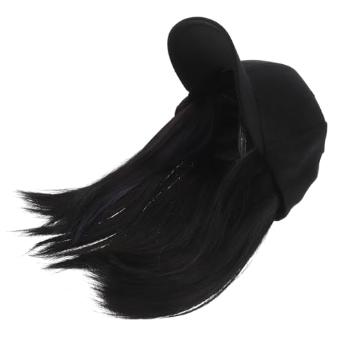 GAROZATION Baseballmütze Mit Befestigten Haaren Für Damen Schwarze Baseballkappe Mit Haarverlängerungen Verstellbare Trendige Damen-cap Für Partys Und Alltag von GAROZATION