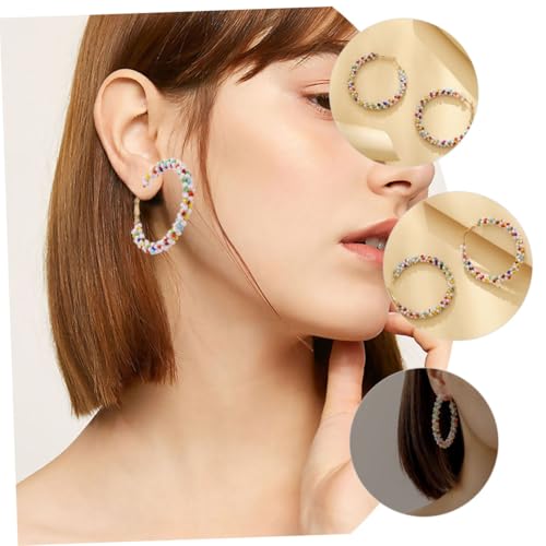 GAROZATION Boho Große Creolen Damen Ohrringe mit Bunten Perlen Handgefertigt Modisch Extravaganter Stil Vielseitig Tragbar für Alltag und Besondere Anlässe von GAROZATION