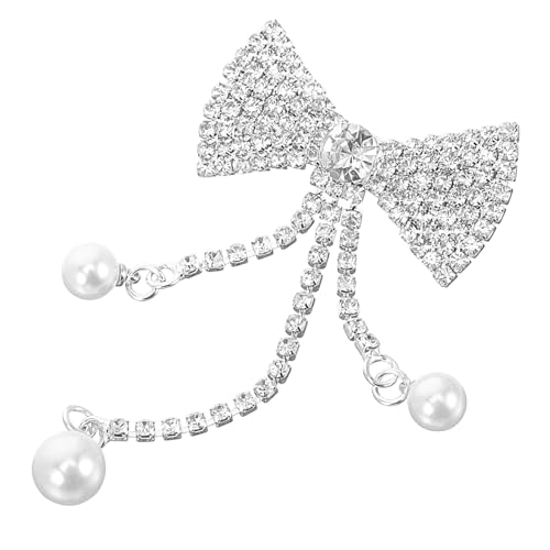 GAROZATION Brosche Damen Schleifenform mit Perlen und Strass Quasten Design Anstecknadel für Geburtstag Hochzeit Festliche Anlässe Modisches Accessoire für Bluse Kleid Jacke von GAROZATION