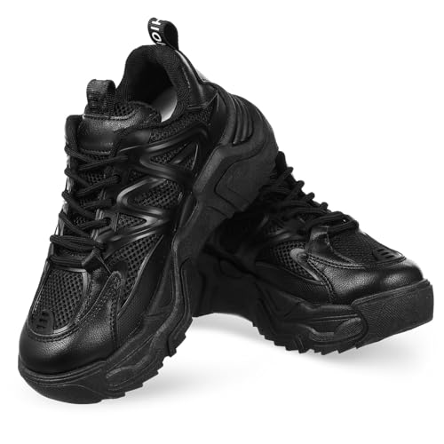 GAROZATION Chunky Sneakers Damen Plateau Sportschuhe mit Schnürung rutschfeste Dicke Sohle Langlebiges PU Material Modische Freizeitschuhe Vielseitig Kombinierbar von GAROZATION