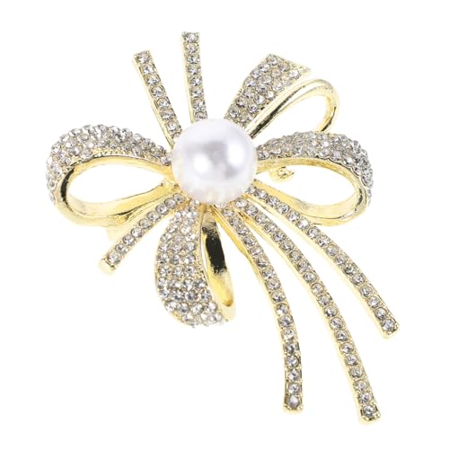 GAROZATION Damen Brosche mit Perlenverzierung Glänzende Schleifen-form Modische Anstecknadel für Kleidung und Schals Poliert Vielseitig für Hochzeit Party und Festliche Anlässe Geeignet von GAROZATION