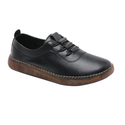 GAROZATION Damen Lederschuhe Flache Casual Sneaker Leicht Atmungsaktiv Bequeme Alltagsschuhe Für Frühling Herbst Winter von GAROZATION