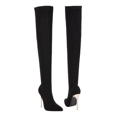 GAROZATION Damen Overknee Stiefel Schwarz Herbst Winter Hohe Dünne Absätze Rutschfeste Gummisohle Warm Gefüttert für Party Freizeit Arbeit und Outdoor von GAROZATION