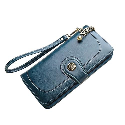 GAROZATION Damen Zipper Geldbörse Pu Dreifach Gefaltete Lange Clutch Mit Mehreren Kartenfächern Handyfach Und Id-Fenster Handtasche Für Unterwegs Blau von GAROZATION