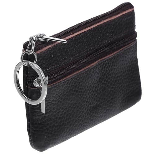 GAROZATION Klein Münzbeutel Mit Schlüsselring Damen Geldbörse Echtem Reißverschluss Münzfach Kompakt Und Tragbar Für Geld Und Schlüssel Kaffee Farbton von GAROZATION