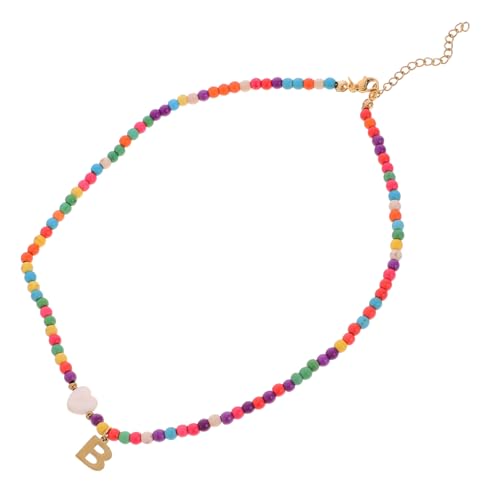 GAROZATION Edelstahl Buchstabenkette Damen mit Herzanhänger Bunte Perlen Leichte Halskette für Alltag Party und Festliche Anlässe Modischer Schmuck für Frauen von GAROZATION