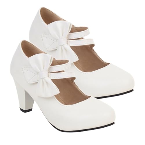 GAROZATION Elegante Damen High Heels mit Schleifen Dekor rutschfeste PU Absatzschuhe Bequeme und Strapazierfähige Pumps für Stilbewusste Frauen Weiß von GAROZATION