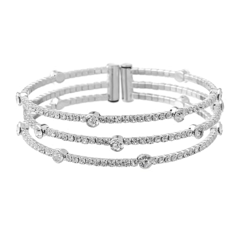 GAROZATION Eleganter Damen Armreif Silber Kristallvoll Elastisch Offener Schmuck Bangle Modisch Für Geburtstag Jubiläum von GAROZATION
