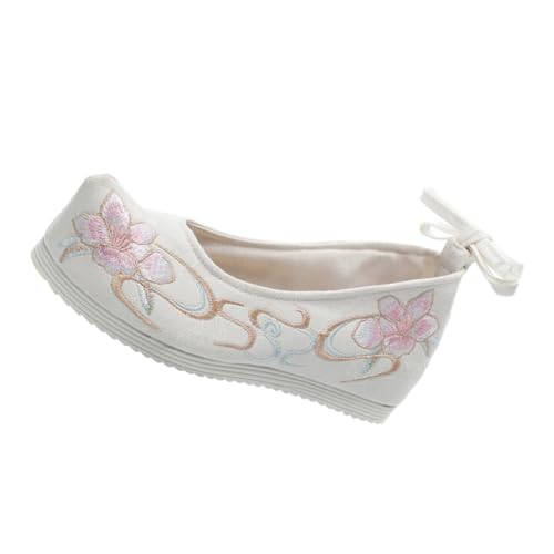GAROZATION Ethnische Damenschuhe aus Seidenstoff Weiß rutschfeste Retro Hanfu Schuhe mit Leichter Polsterung Stilvolle Bestickte Alte Stil Festtags und Alltagsschuhe von GAROZATION